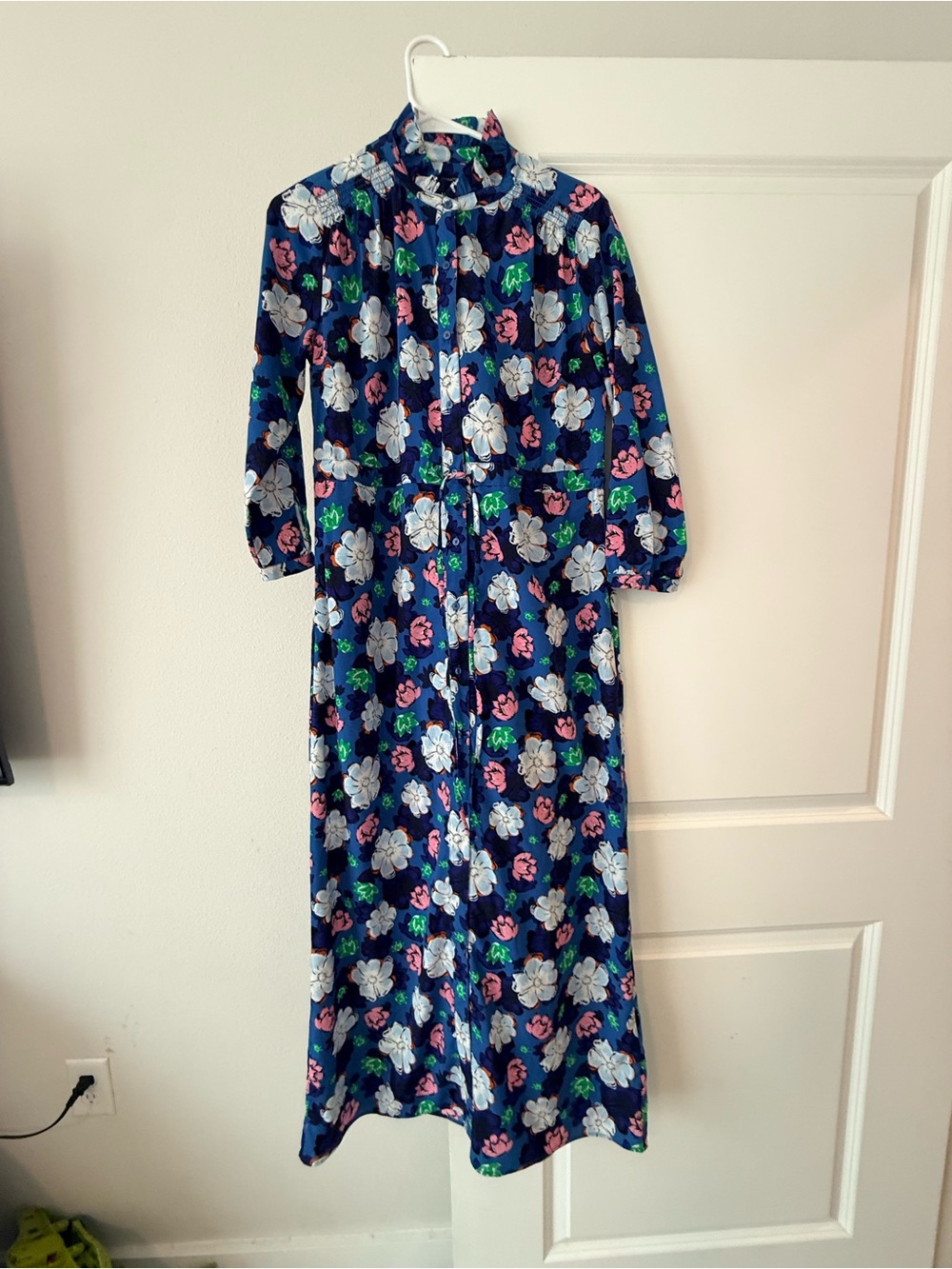 Banana Republic Navy Floral Maxi Dress with Pink and White Blooms